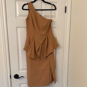 C/MEO Collective One-Shoulder Tan Dress
